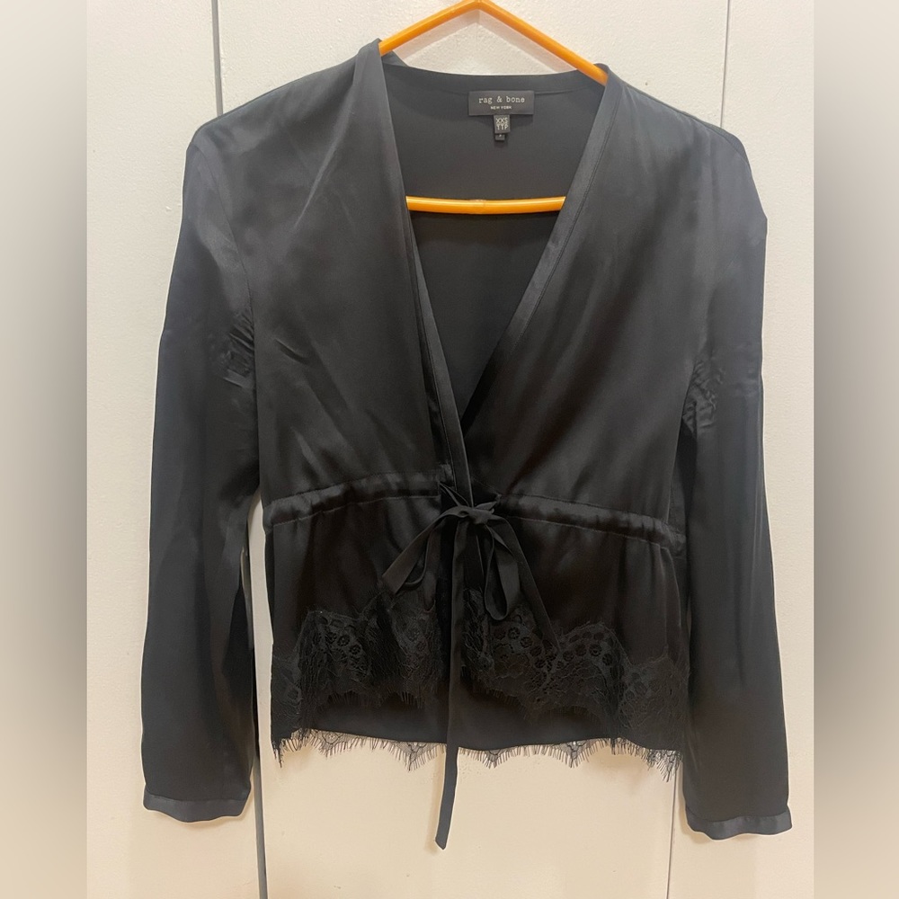 Rag & Bone silk and lace black wrap top size xxs!